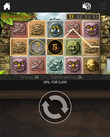 Eksempel på spillemaskinen Gonzo's Quest taget fra et mobil online casino